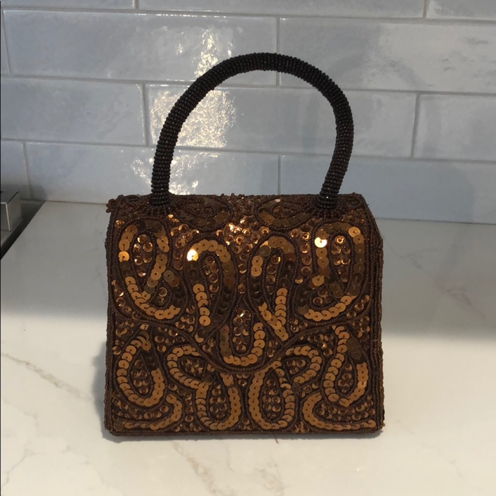 Beaded Cocoa Colored Evening Bag